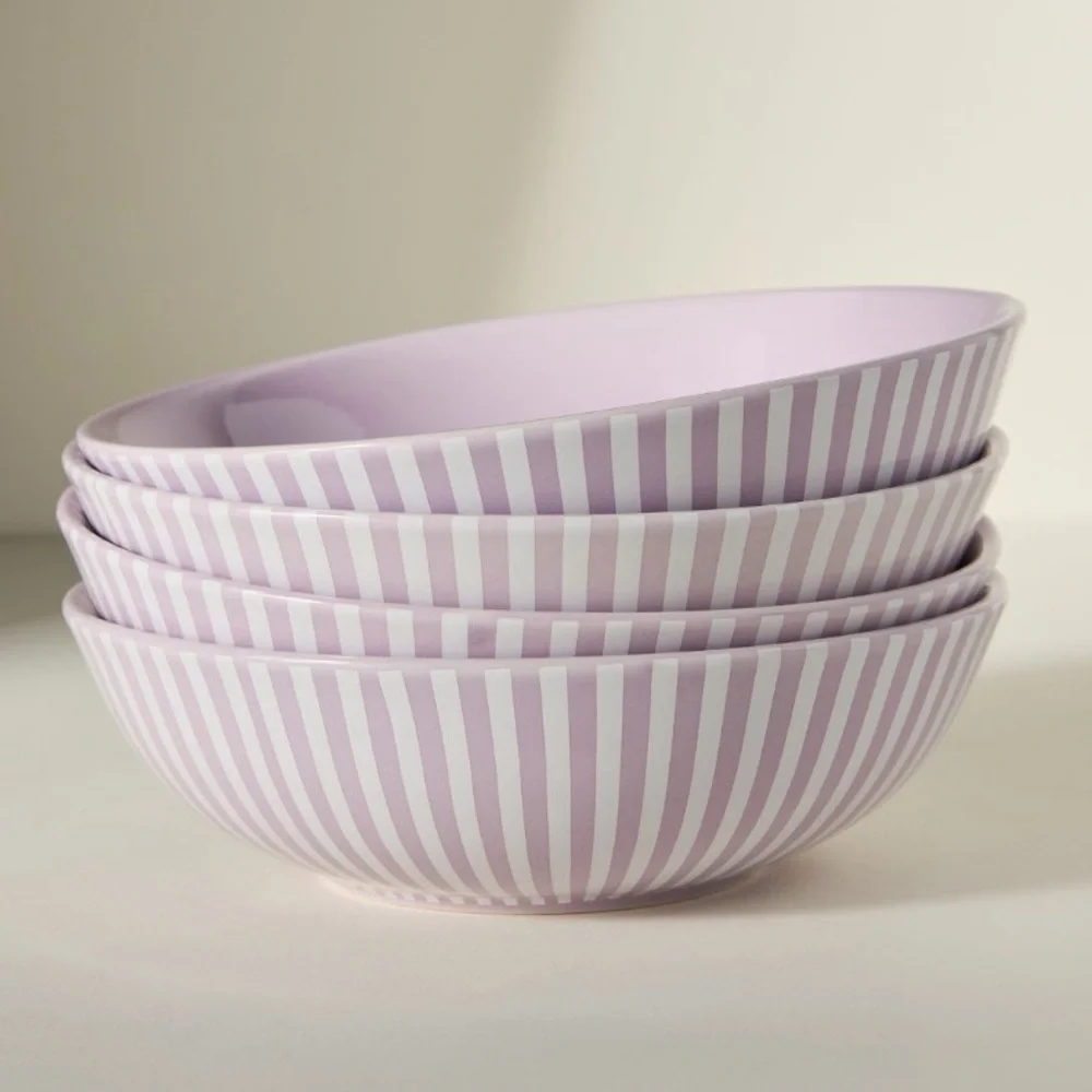 Lyla striped bowls set of 4 lilac and‎ white